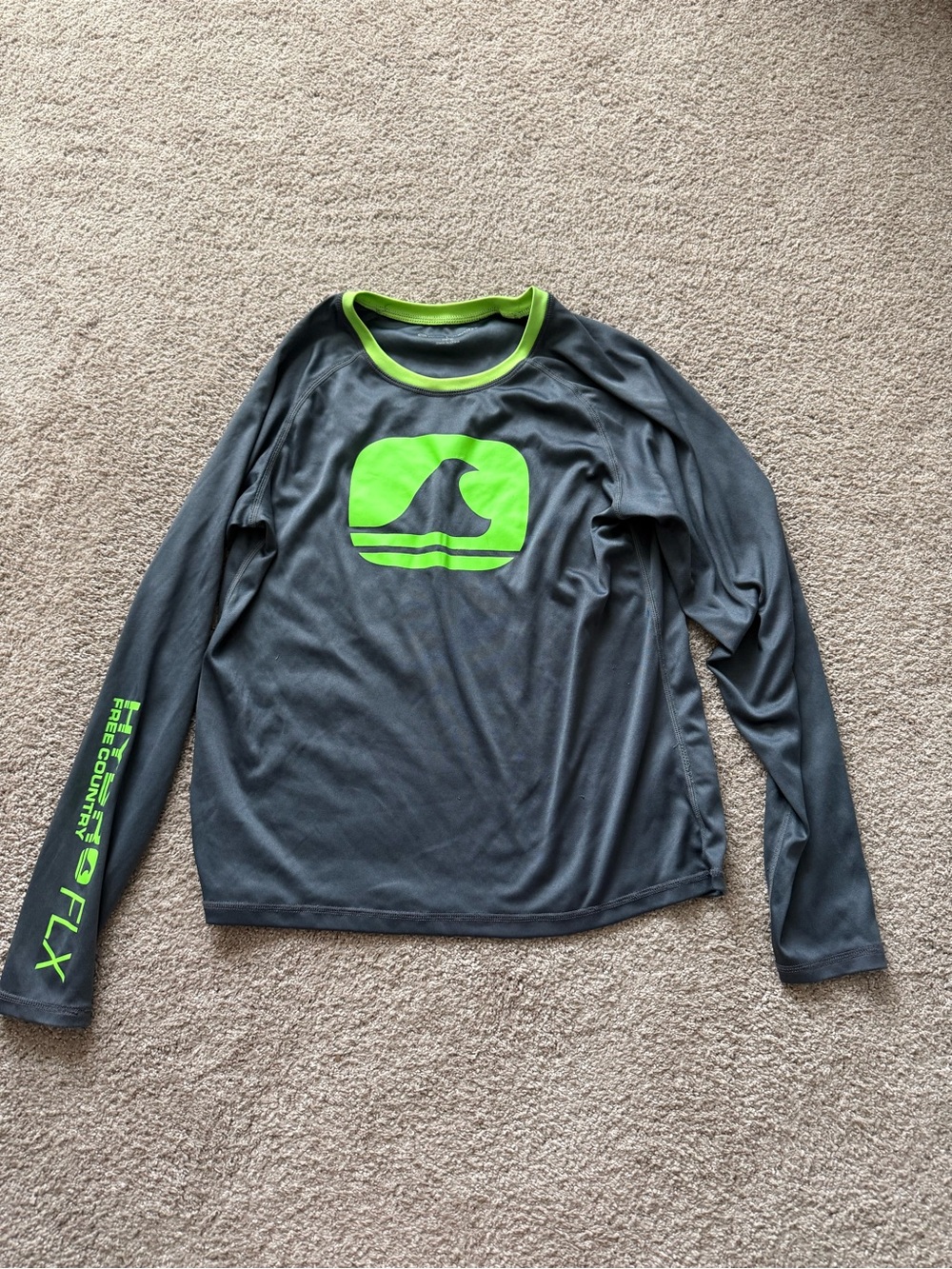 Free Country Grey & Neon Green Kids Long-Sleeve Swim Top Size L (14/16)